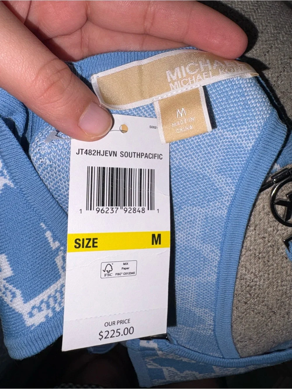 Michael Kors Light Blue and White MK Logo Knit Tank Dress